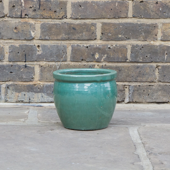 Glazed Aqua Green Delta Rim (D21cmx18cm) Handmade Terracotta Planter Outdoor Plant Pot - image 2