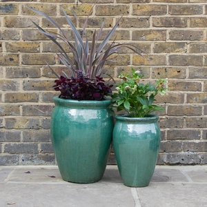 Glazed Aqua Green Delta Stretched (D38cm x H50cm) Handmade Terracotta Planter Outdoor Plant Pot - image 5