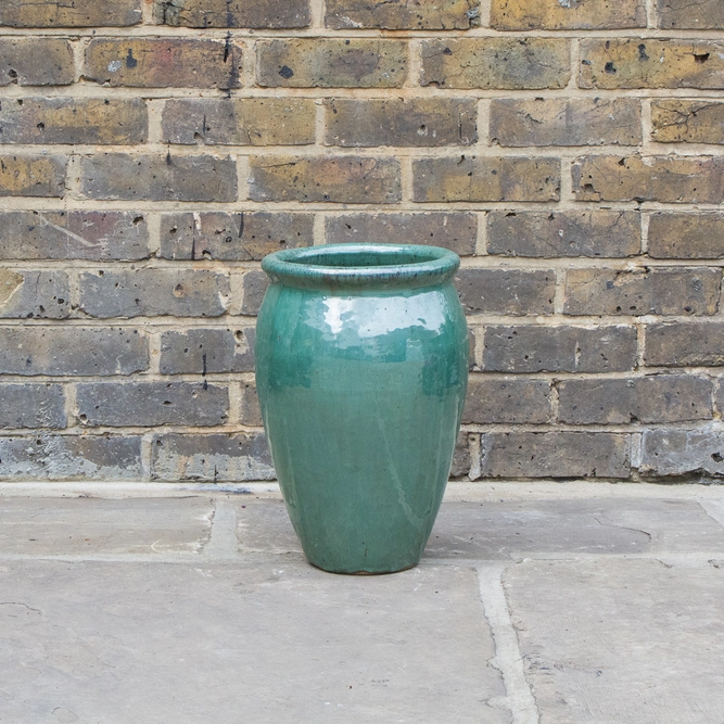 Glazed Aqua Green Delta Stretched (D27cm x H40cm) Handmade Terracotta Planter Outdoor Plant Pot - image 2