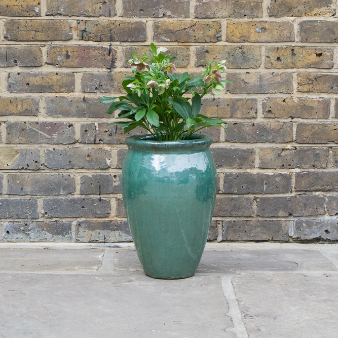 Glazed Aqua Green Delta Stretched (D27cm x H40cm) Handmade Terracotta Planter Outdoor Plant Pot - image 3