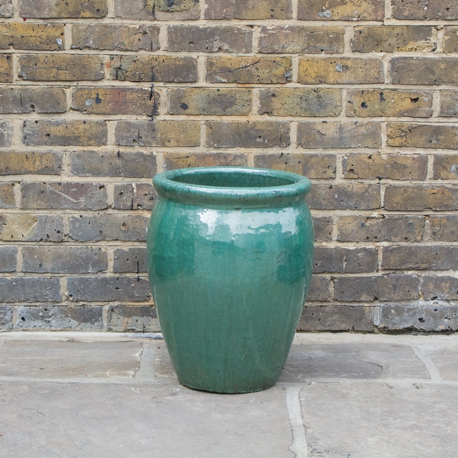 Glazed Aqua Green Delta Stretched (D38cm x H50cm) Handmade Terracotta Planter Outdoor Plant Pot - image 2