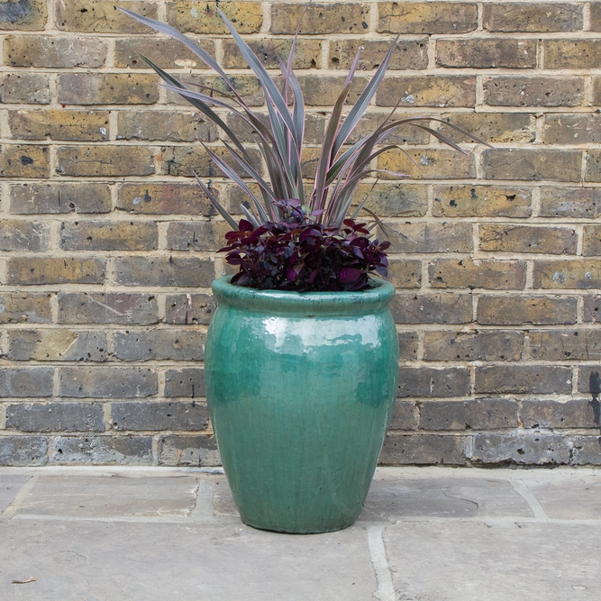 Glazed Aqua Green Delta Stretched (D38cm x H50cm) Handmade Terracotta Planter Outdoor Plant Pot - image 3