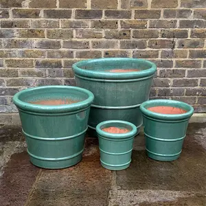 Glazed Aqua Green Conical Ring (D27xH27cm) Handmade Terracotta Planter Outdoor Plant Pot - image 1
