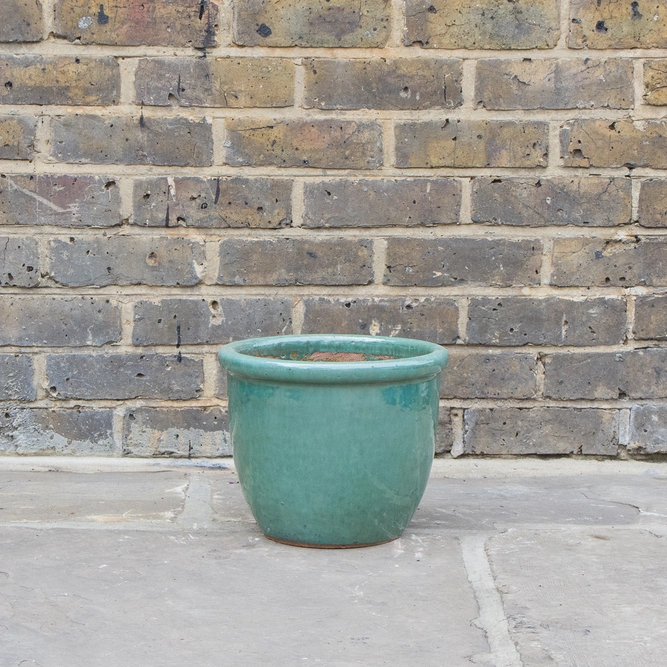 Glazed Aqua Green Rim HP001 (D30cm x H25cm) Handmade Terracotta Planter Outdoor Plant Pot - image 2