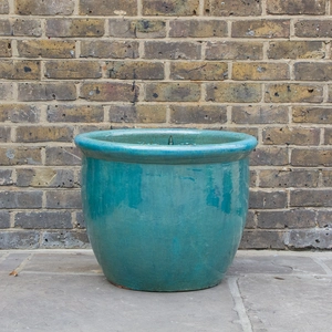 Glazed Aqua Green Rim HP001 (D60cm x H50cm) Handmade Terracotta Planter Outdoor Plant Pot - image 2