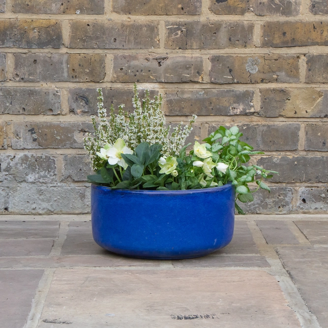 Glazed Blue Bowl (D31cm x H15cm) Terracotta Planter Outdoor Plant Pot - image 3