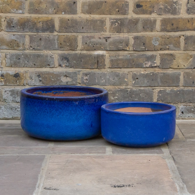 Glazed Blue Bowl Terracotta Planter (D21cm x H10cm) Outdoor Plant Pot - image 1