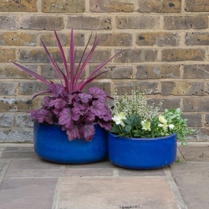 Glazed Blue Bowl Terracotta Planter (D21cm x H10cm) Outdoor Plant Pot - image 3