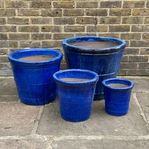 Glazed Blue Conical Ring (D27xH27cm) Terracotta Planter Outdoor Plant Pot