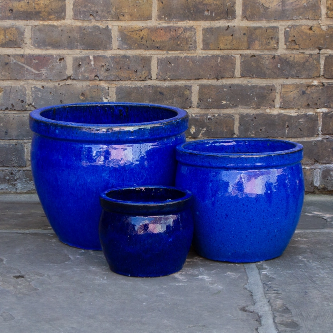 Glazed Blue Delta Rim (D38cmx31cm) Handmade Terracotta Planter Outdoor Plant Pot - image 1