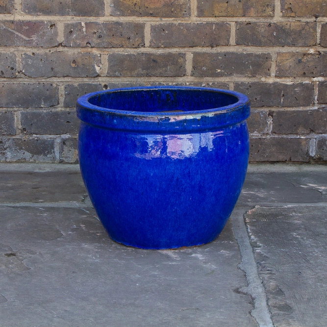 Glazed Blue Delta Rim (D38cmx31cm) Handmade Terracotta Planter Outdoor Plant Pot - image 2