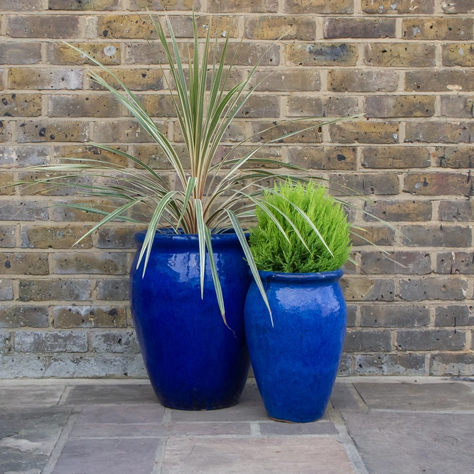 Glazed Blue Delta Stretched (D38cm x H50cm) Terracotta Planter Outdoor Plant Pot - image 4