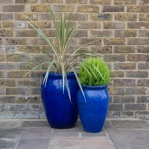 Glazed Blue Delta Stretched (D38cm x H50cm) Terracotta Planter Outdoor Plant Pot - image 4