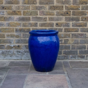 Glazed Blue Delta Stretched (D38cm x H50cm) Terracotta Planter Outdoor Plant Pot