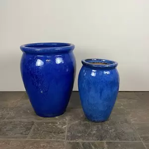 Glazed Blue Delta Stretched Terracotta Planter (D27cm x H40cm) Outdoor Plant Pot - image 2