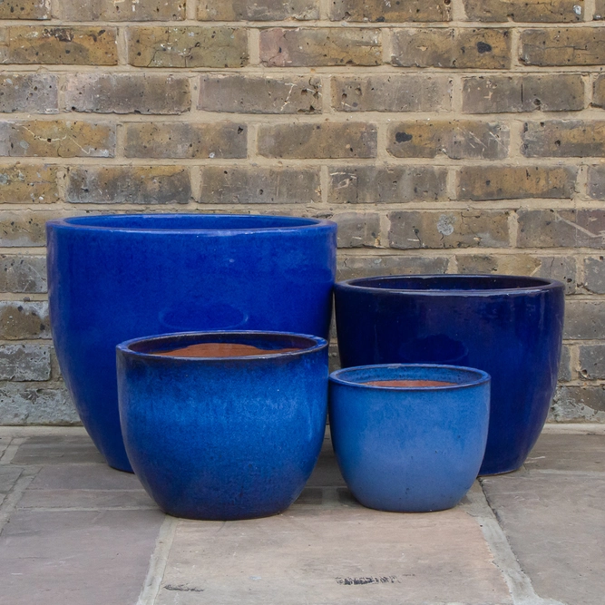 Glazed Blue Egg Pot (D22cm x H21cm) Handmade Terracotta Planter Outdoor Plant Pot - image 1