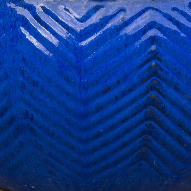 Glazed Blue Fishbone Portly Bowl (D40cm x H21cm) Handmade Terracotta Planter Outdoor Plant Pot - image 3