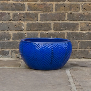 Glazed Blue Fishbone Portly Bowl (D40cm x H21cm) Handmade Terracotta Planter Outdoor Plant Pot - image 4