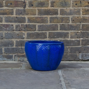 Glazed Blue Fishbone Portly Egg (D38cm x H27cm) Handmade Terracotta Planter Outdoor Plant Pot - image 2