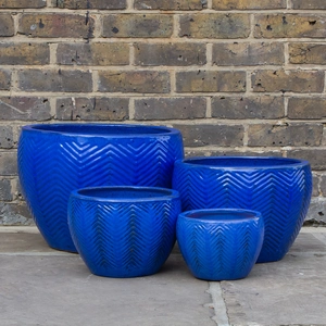 Glazed Blue Fishbone Portly Egg Terracotta Planter (D30cm x H20cm) Outdoor Plant Pot - image 1