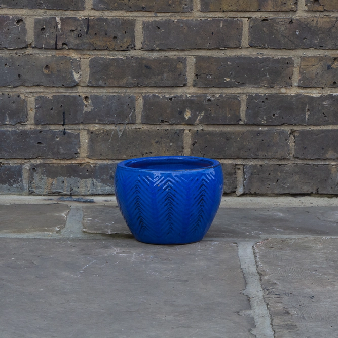 Glazed Blue Fishbone Portly Egg Terracotta Planter (D30cm x H20cm) Outdoor Plant Pot - image 4