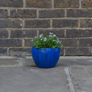 Glazed Blue Fishbone Portly Egg Terracotta Planter (D21cm x H14cm) Outdoor Plant Pot - image 5