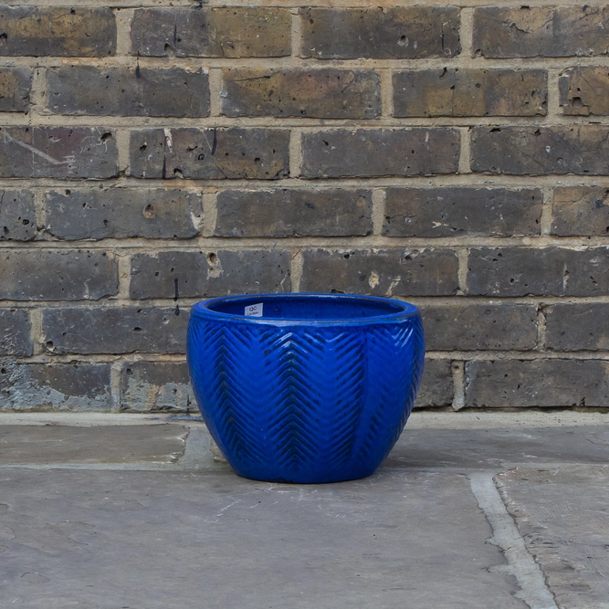 Glazed Blue Fishbone Portly Egg Terracotta Planter (D30cm x H20cm) Outdoor Plant Pot - image 6