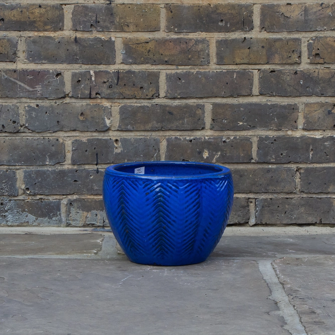 Glazed Blue Fishbone Portly Egg Terracotta Planter (D21cm x H14cm) Outdoor Plant Pot - image 6