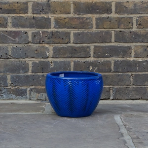 Glazed Blue Fishbone Portly Egg Terracotta Planter (D30cm x H20cm) Outdoor Plant Pot - image 6
