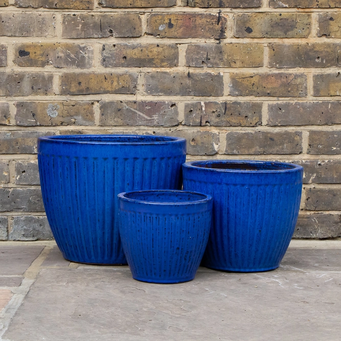 Glazed Blue Melon Egg Pot (D30cm x H25cm) Handmade Terracotta Planter Outdoor Plant Pot - image 1