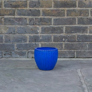 Glazed Blue Portly Egg Rib (D20cm x H18cm) Handmade Terracotta Planter Outdoor Plant Pot - image 2