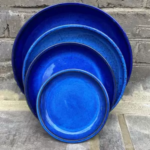 Glazed Blue Terracotta Plant Pot Saucer (D34cm) - image 1