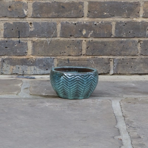 Glazed Green Fishbone Portly Bowl Terracotta Planter (D18cm x H10cm) Outdoor Plant Pot - image 3