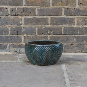 Glazed Green Fishbone Portly Bowl Terracotta Planter (D29cm x H15cm) Outdoor Plant Pot - image 2