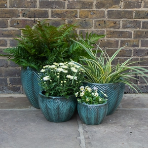Glazed Green Fishbone Portly Egg Terracotta Planter (D30cm x H20cm) Outdoor Plant Pot - image 5
