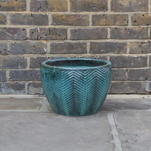 Glazed Green Fishbone Portly Egg Terracotta Planter (D38cm x H27cm) Outdoor Plant Pot - image 2