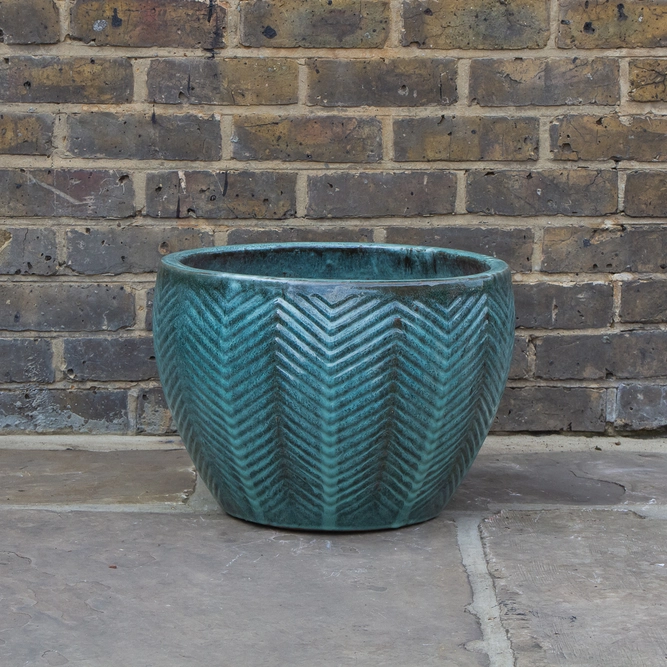 Glazed Green Fishbone Portly Egg Terracotta Planter (D46cm x H33cm) Outdoor Plant Pot - image 2
