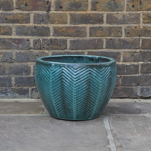 Glazed Green Fishbone Portly Egg Terracotta Planter (D46cm x H33cm) Outdoor Plant Pot - image 2