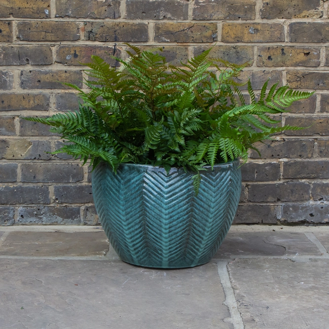 Glazed Green Fishbone Portly Egg Terracotta Planter (D46cm x H33cm) Outdoor Plant Pot - image 3