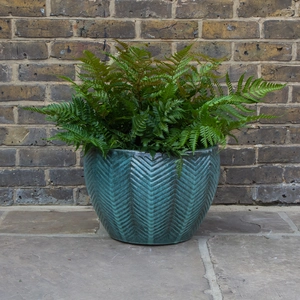 Glazed Green Fishbone Portly Egg Terracotta Planter (D46cm x H33cm) Outdoor Plant Pot - image 3