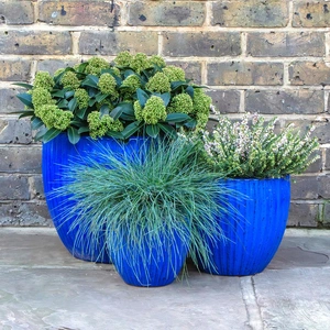 Glazed Portly Egg Rib Blue (D37cm x H34cm) Handmade Terracotta Planter Outdoor Plant Pot - image 2