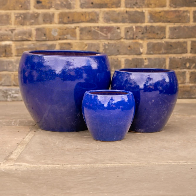 Glazed Terracotta Blue Planter (D20cmx18cm) Handmade Outdoor Plant Pot - image 1