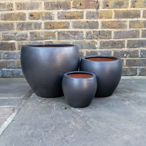 Glazed Terracotta Belly Matt Black Planter (D20cmx18cm) Handmade Outdoor Plant Pot - image 1