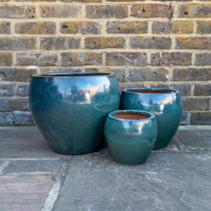 Glazed Terracotta Belly Moss Green Planter (D20cmx18cm) Handmade Outdoor Plant Pot