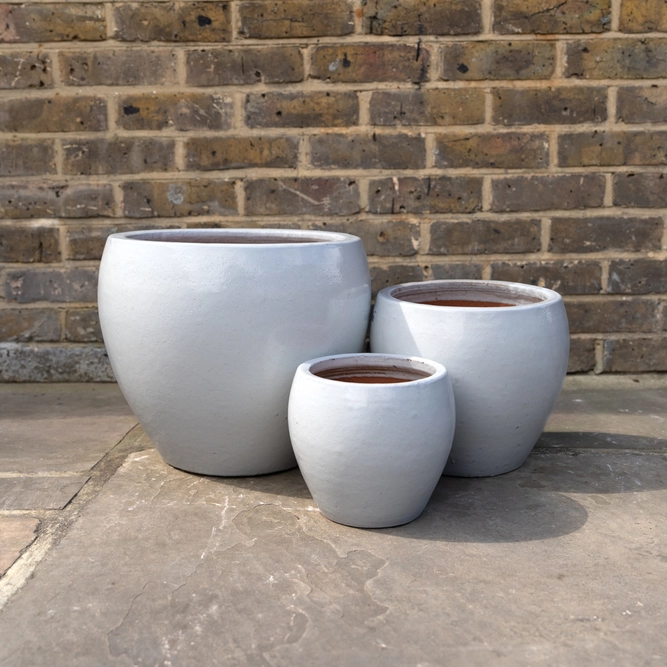 Glazed Terracotta Belly Pot White Planter (D38cmx32cm) Handmade Outdoor Plant Pot - image 1