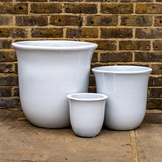 Glazed Terracotta Campana White Planter (Pot Size D23cm x H23cm) Handmade Outdoor Plant Pot - image 1