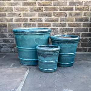 Glazed Terracotta Conical Ring Moss Green Planter (D27xH27cm) Handmade Outdoor Plant Pot - image 1