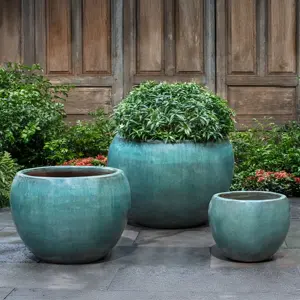 Glazed Terracotta Coronado Antique Jade Planter - Handmade Outdoor Plant Pot