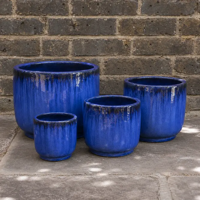 Glazed Terracotta Cylinder Mediterranean Planter (D29cm x H26cm) Handmade Outdoor Plant Pot - image 1