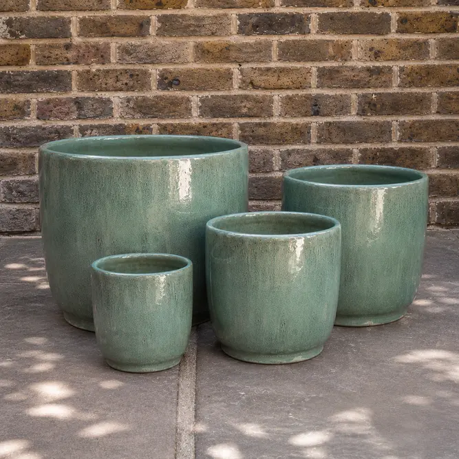Glazed Terracotta Cylinder Moss Green Planter (D29cm x H26cm) Handmade Outdoor Plant Pot - image 1